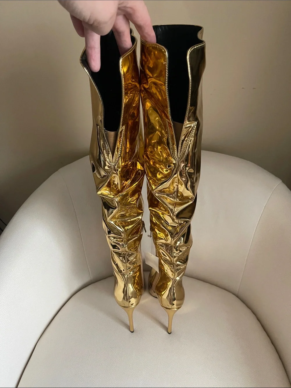 INC International Concepts Metallic Gold Over-the-Knee Pointed Stiletto Boots